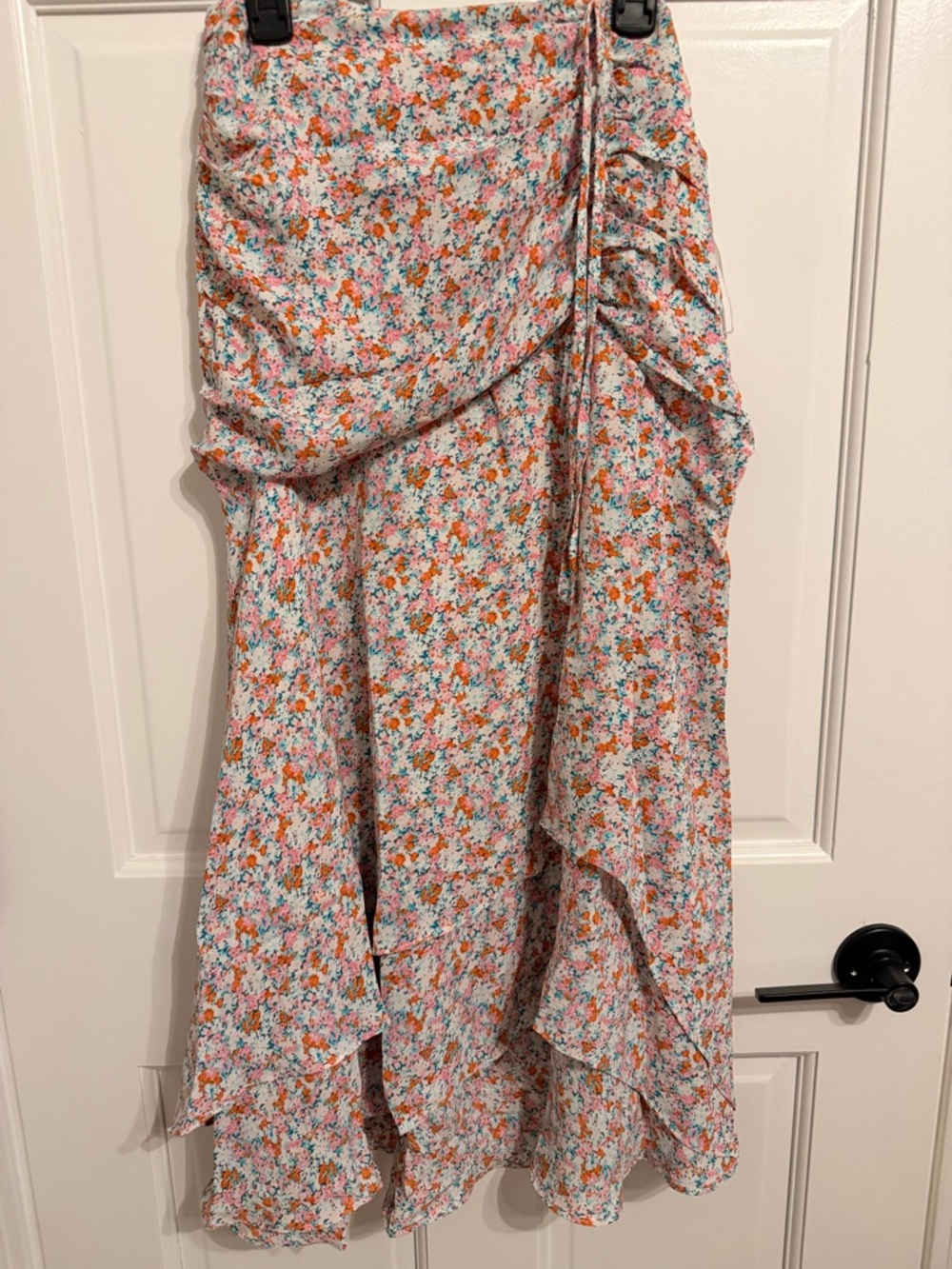 Petal & Pup White Floral High-Low Wrap Skirt with Orange & Pink Accents